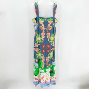 MSK Dress Womens L Blue Snake Mix Print Maxi Long Rayon Squareneck Sundress NWT